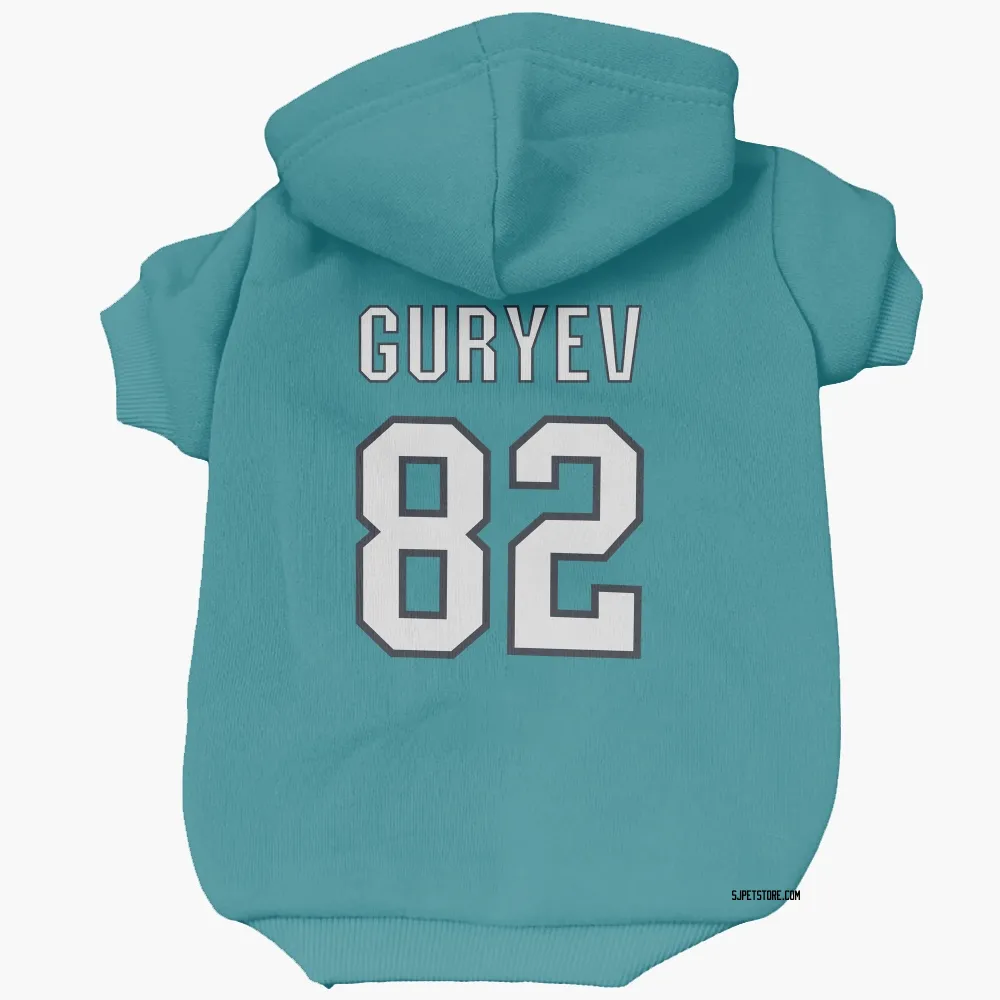 San Jose Sharks Artem Guryev Teal Pet Hoodie for Dog & Cat