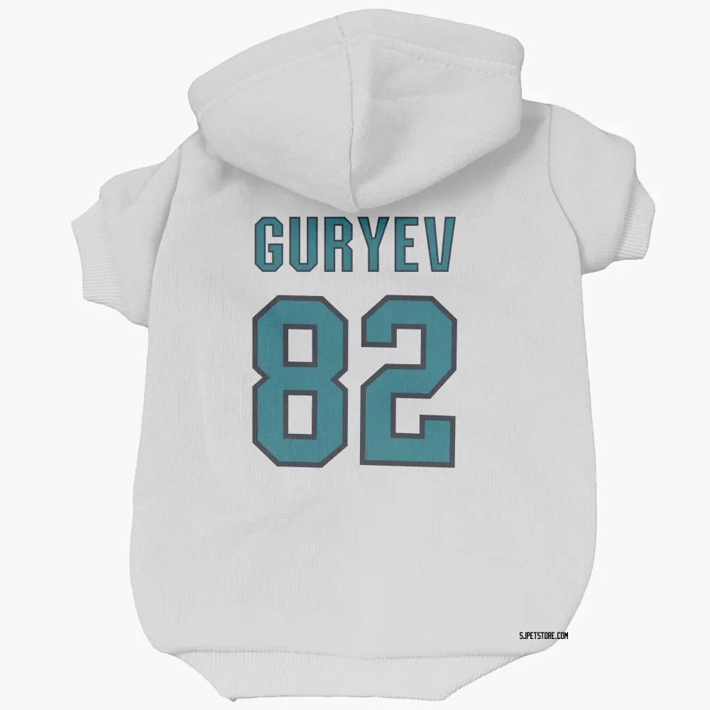 San Jose Sharks Artem Guryev White Pet Hoodie for Dog & Cat