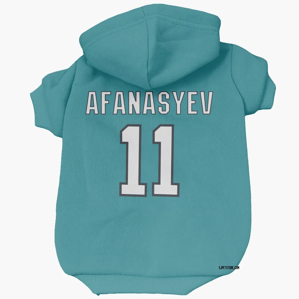 San Jose Sharks Egor Afanasyev Teal Pet Hoodie for Dog & Cat