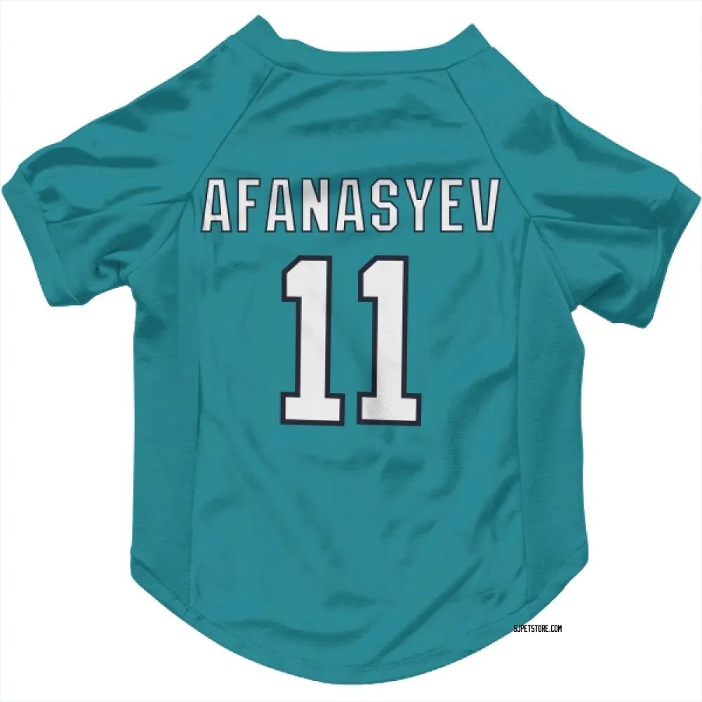 San Jose Sharks Egor Afanasyev Teal Pet Jersey for Dog & Cat