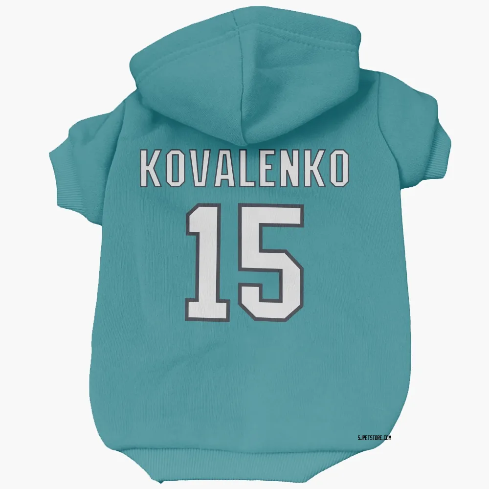 San Jose Sharks Nikolai Kovalenko Teal Pet Hoodie for Dog & Cat